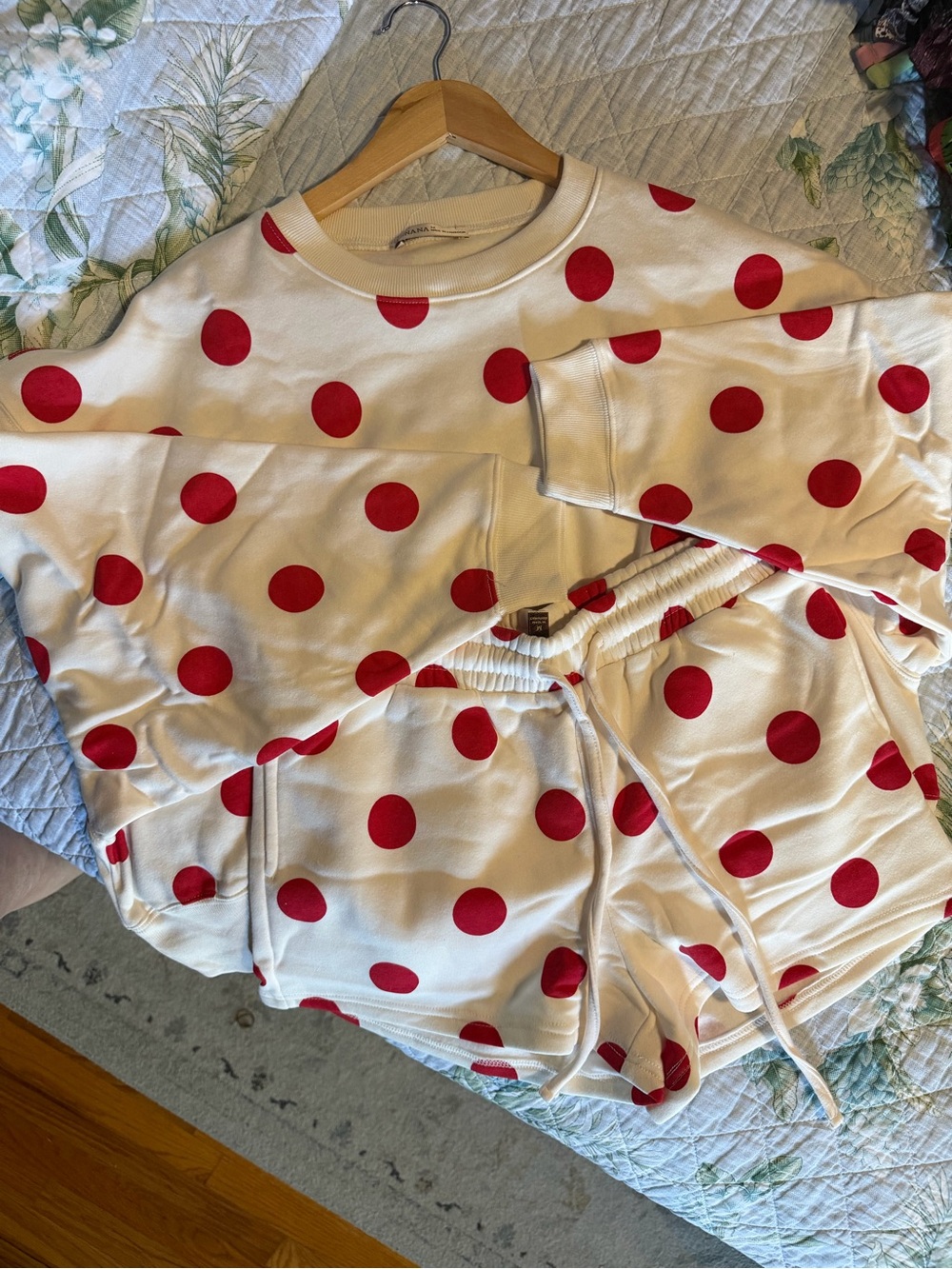 Zenana Cream with Red Polka Dots Sweatshirt and Shorts Set